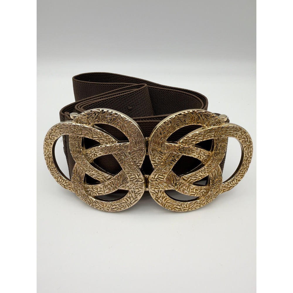 Chico's Elastic Waist Belt Women Large XL Brown Hampton Scroll Interlocking Knot
